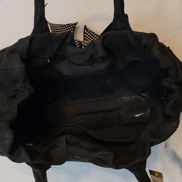 3/$25 Talbots purse, hand bag, black canvas big polka dot bow on front - Picture 8 of 10